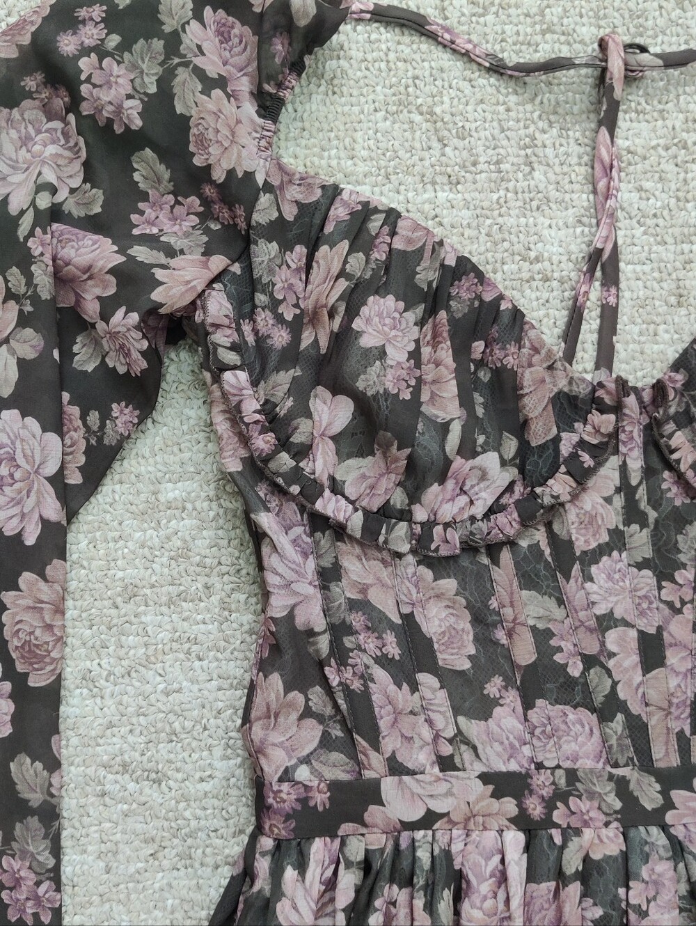 V. Chapman Black Floral Maxi Dress with Pink Accents - Picture 4 of 11